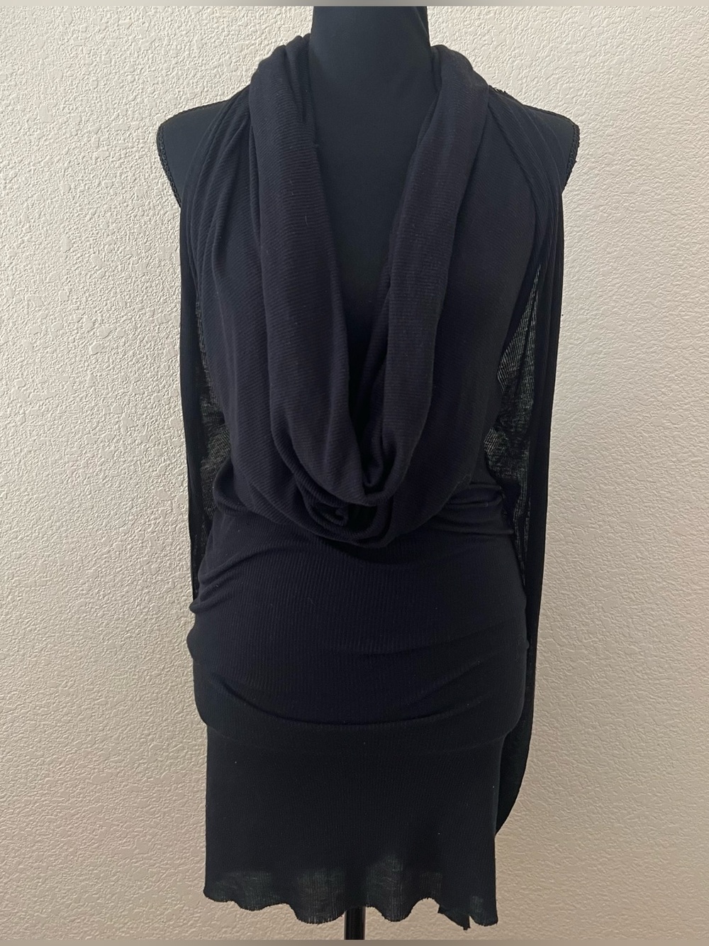 Alistair Trung Femme² Black Ribbed Cowl Drape Convertible Dress S/M Avant Garde